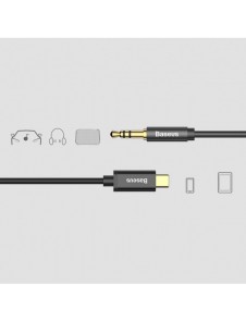 Baseus stereoljudkabel AUX 3,5 mm minijack - USB Typ C för surfplatta 120cm svart (CAM01-01)
