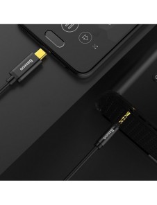 Baseus stereoljudkabel AUX 3,5 mm minijack - USB Typ C för surfplatta 120cm svart (CAM01-01)