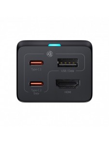 Baseus snabbladdare GaN5 Pro HUB HDMI 2 x USB-C / USB-A / HDMI 4K 30Hz 1,5m svart + USB-C-kabel - USB-C 100W 40Gb/s (USB4) 1m (C