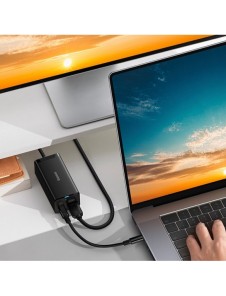 Baseus snabbladdare GaN5 Pro HUB HDMI 2 x USB-C / USB-A / HDMI 4K 30Hz 1,5m svart + USB-C-kabel - USB-C 100W 40Gb/s (USB4) 1m (C