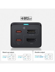 Baseus snabbladdare GaN5 Pro HUB HDMI 2 x USB-C / USB-A / HDMI 4K 30Hz 1,5m svart + USB-C-kabel - USB-C 100W 40Gb/s (USB4) 1m (C