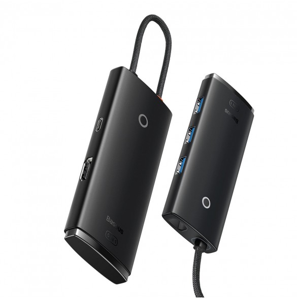 Baseus Lite Series HUB-adapter USB Typ C - HDMI / 4x USB 3.0 20cm svart (WKQX040001)