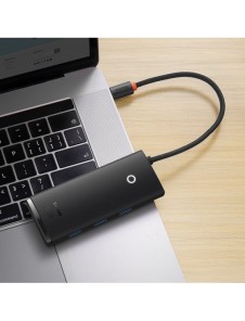 Baseus Lite Series HUB-adapter USB Typ C - HDMI / 4x USB 3.0 20cm svart (WKQX040001)