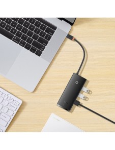 Baseus Lite Series HUB-adapter USB Typ C - HDMI / 4x USB 3.0 20cm svart (WKQX040001)