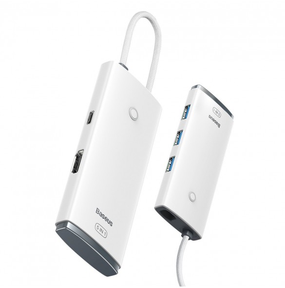 Baseus Lite Series HUB-adapter USB Typ C - HDMI / 4x USB 3.0 20cm vit (WKQX040002)