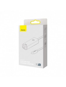 Baseus Lite Series-adapter USB Typ C - RJ45 LAN-uttag 100 Mbps grå (WKQX000213)