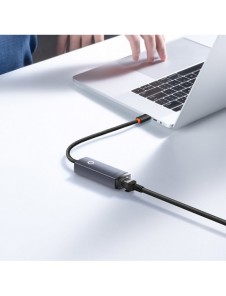 Baseus Lite Series-adapter USB Typ C - RJ45 LAN-uttag 100 Mbps grå (WKQX000213)