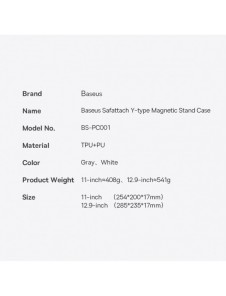 Baseus Safattach Y-typ fodral för iPad Pro 12,9" 2018/2020/2021 skal med ställ vit (ARCX010102)
