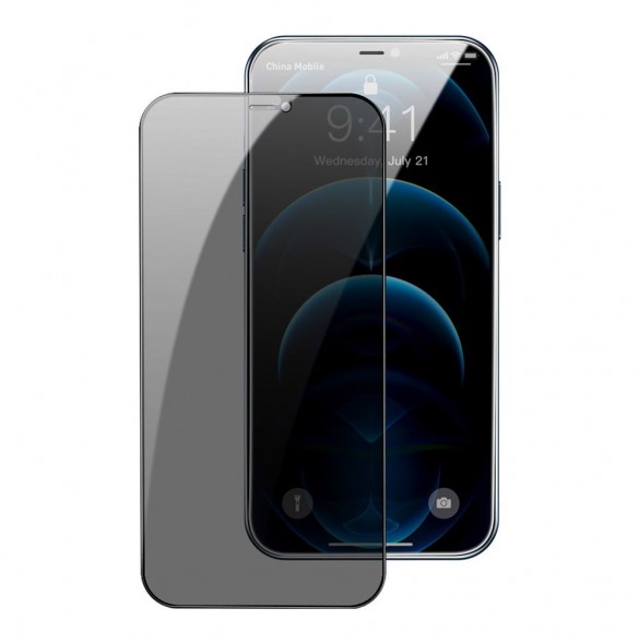 Baseus 2x härdat glas 0,3 mm Anti Spy helskärmsram iPhone 12 Pro / iPhone 12 (SGAPIPH61P-KS01) (fodralvänlig)