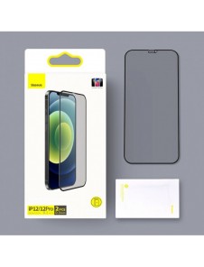 Baseus 2x härdat glas 0,3 mm Anti Spy helskärmsram iPhone 12 Pro / iPhone 12 (SGAPIPH61P-KS01) (fodralvänlig)
