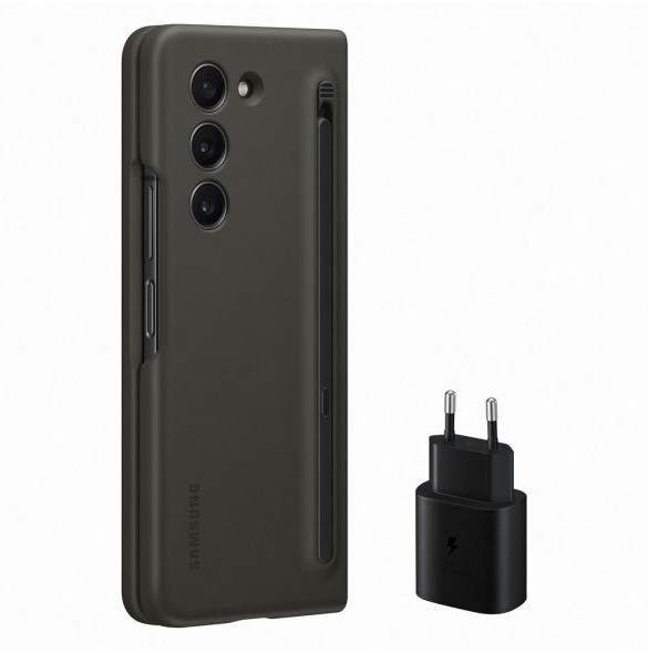 Silikonfodral Set för Samsung Galaxy Z Fold 5 Slim Fodral med Stylus + 25W USB C Väggladdare - Svart