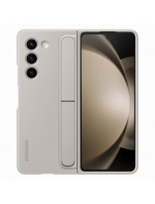 Silikonfodral till Samsung Galaxy Z Fold 5 med stativ och rem - beige