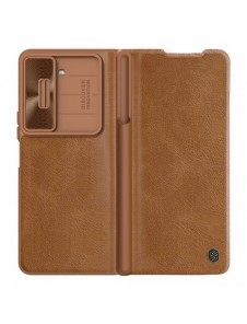 Läderfodral med flip och kameraskydd för Samsung Galaxy Z Fold 5 Nillkin Qin Leather Pro - Brun