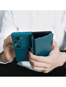 Läderfodral med flip och kameraskydd för Samsung Galaxy Z Fold 5 Nillkin Qin Leather Pro - Grön