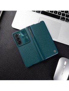 Läderfodral med flip och kameraskydd för Samsung Galaxy Z Fold 5 Nillkin Qin Leather Pro - Grön