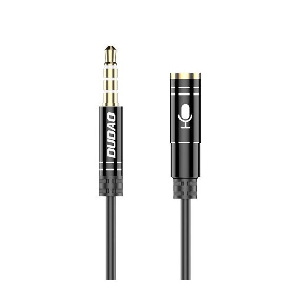 Dudao 4-polig kabel AUX förlängningssladd för hörlurar med mikrofon 3,5 mm minijack svart