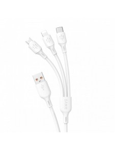 USB-kabel - USB C / micro USB / Lightning 480Mb/s 6A 1,2m - vit
