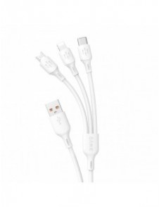 USB-kabel - USB C / micro USB / Lightning 480Mb/s 6A 1,2m - vit