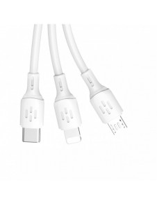 USB-kabel - USB C / micro USB / Lightning 480Mb/s 6A 1,2m - vit