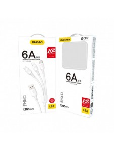USB-kabel - USB C / micro USB / Lightning 480Mb/s 6A 1,2m - vit