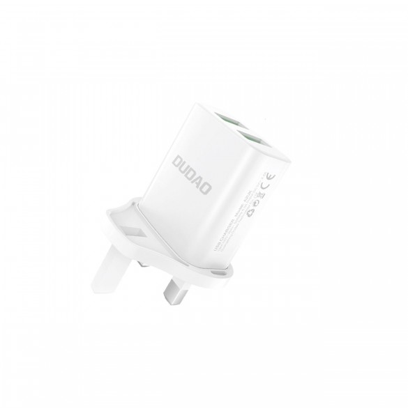 Dudao väggladdare med UK-kontakt (Storbritannien) 2xUSB-A 2.4A vit