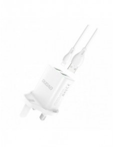 Dudao väggladdare med UK-kontakt (Storbritannien) 2xUSB-A 2.4A vit + USB-A-kabel - microUSB 1m