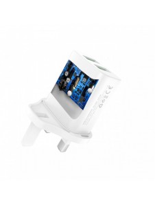 Dudao väggladdare med UK-kontakt (Storbritannien) 2xUSB-A 2.4A vit + USB-A-kabel - microUSB 1m