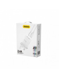 Dudao väggladdare med UK-kontakt (Storbritannien) 2xUSB-A 2.4A vit + USB-A-kabel - microUSB 1m