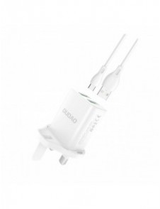 Dudao väggladdare UK-kontakt (Storbritannien) 2xUSB-A 2.4A vit + USB-A-kabel - USB-C vit