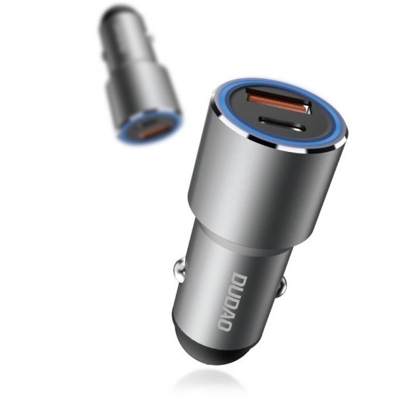Dudao USB / USB Billaddare Typ C Strömförsörjning Snabbladdning 22,5 W Grå (R4PQ)