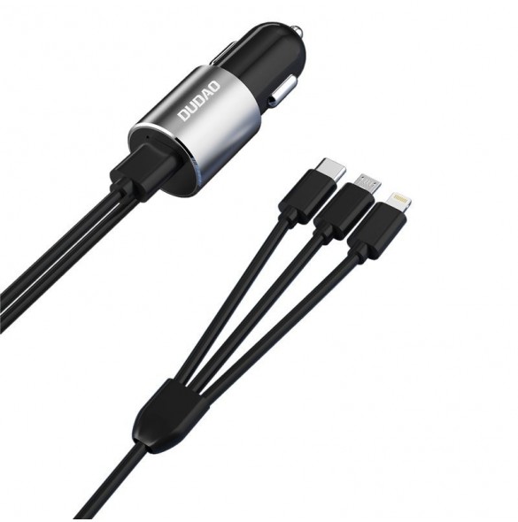 Dudao 3in1 USB billaddare 3,4 A inbyggd kabel Lightning / USB Typ C / micro USB svart (R5ProN svart)