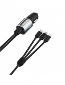 Dudao 3in1 USB billaddare 3,4 A inbyggd kabel Lightning / USB Typ C / micro USB svart (R5ProN svart)
