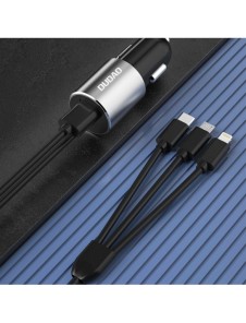 Dudao 3in1 USB billaddare 3,4 A inbyggd kabel Lightning / USB Typ C / micro USB svart (R5ProN svart)