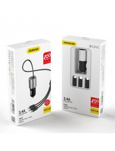 Dudao 3in1 USB billaddare 3,4 A inbyggd kabel Lightning / USB Typ C / micro USB svart (R5ProN svart)