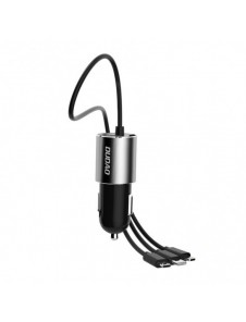 Dudao 3in1 USB billaddare 3,4 A inbyggd kabel Lightning / USB Typ C / micro USB svart (R5ProN svart)