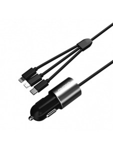 Dudao 3in1 USB billaddare 3,4 A inbyggd kabel Lightning / USB Typ C / micro USB svart (R5ProN svart)