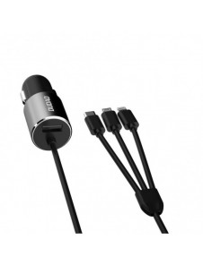 Dudao 3in1 USB billaddare 3,4 A inbyggd kabel Lightning / USB Typ C / micro USB svart (R5ProN svart)