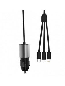 Dudao 3in1 USB billaddare 3,4 A inbyggd kabel Lightning / USB Typ C / micro USB svart (R5ProN svart)