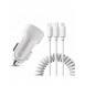 Dudao bilsatsladdare 2x USB 2.4A + kabel USB 3in1 Lightning / Typ C / micro USB-kabel vit (R7 vit)