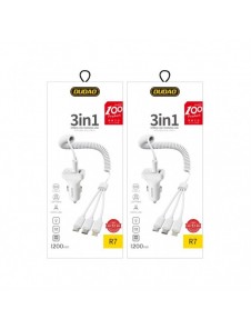 Dudao bilsatsladdare 2x USB 2.4A + kabel USB 3in1 Lightning / Typ C / micro USB-kabel vit (R7 vit)