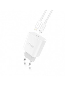 Dudao fast EU USB Type C Power Delivery 18W laddare + kabel USB Type C / Lightning-kabel 1m vit (A8EU + PD-kabel vit)