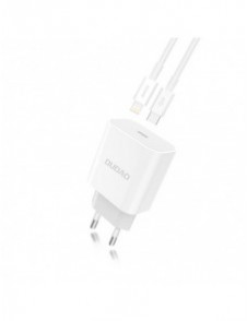 Dudao fast EU USB Type C Power Delivery 18W laddare + kabel USB Type C / Lightning-kabel 1m vit (A8EU + PD-kabel vit)
