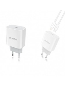 Dudao fast EU USB Type C Power Delivery 18W laddare + kabel USB Type C / Lightning-kabel 1m vit (A8EU + PD-kabel vit)