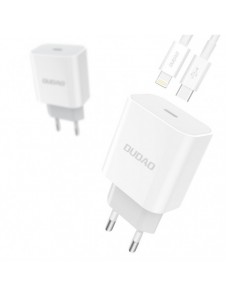 Dudao fast EU USB Type C Power Delivery 18W laddare + kabel USB Type C / Lightning-kabel 1m vit (A8EU + PD-kabel vit)