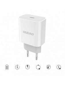 Dudao fast EU USB Type C Power Delivery 18W laddare + kabel USB Type C / Lightning-kabel 1m vit (A8EU + PD-kabel vit)