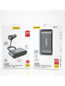 Dudao billaddare 2x USB / 3x cigarettändare splitter svart (R1Pro svart)