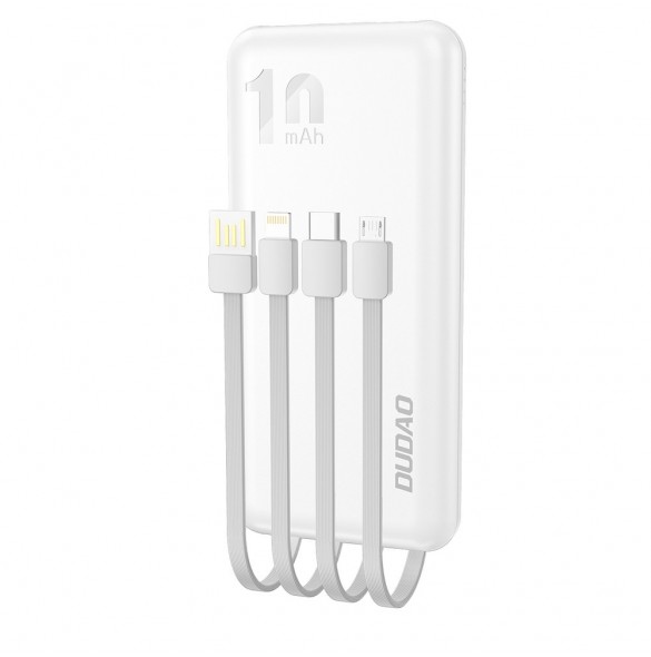 Dudao K6Pro Universal 10000mAh Power Bank med USB-kabel, USB Typ C, Blixtvit (K6Pro-vit)