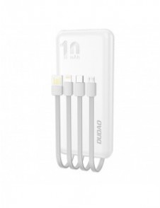 Dudao K6Pro Universal 10000mAh Power Bank med USB-kabel, USB Typ C, Blixtvit (K6Pro-vit)