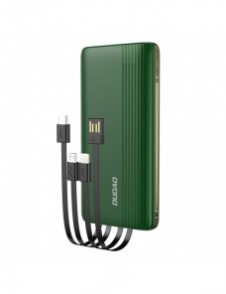 Dudao K4Pro powerbank med inbyggda kablar 10000mAh LED display grön