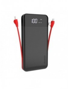 Dudao 2x USB powerbank 10000mAh 2A inbyggd kabel 3in1 Lightning / USB Typ C / micro USB 3A svart (K1A svart)